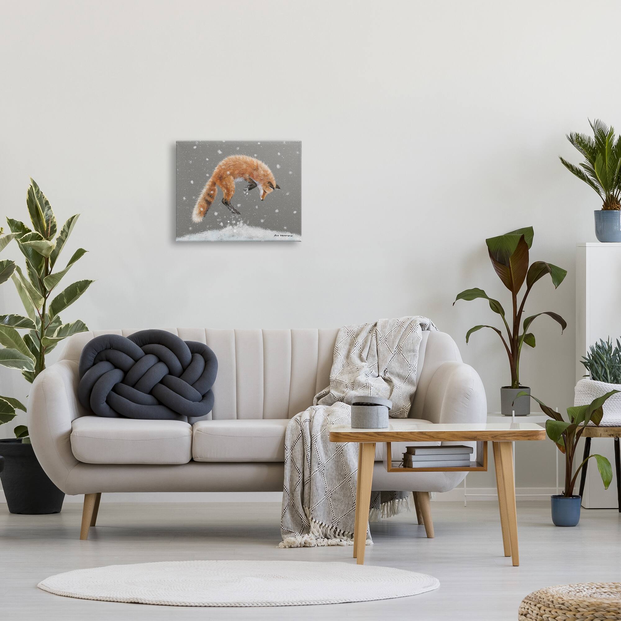 Stupell Industries Jumping Fox Winter Snowfall Canvas Wall Art